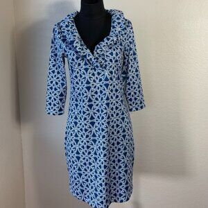 Gretchen Scott Dress Womens XS Blue Print Shift Tunic Jersey Resort Beach